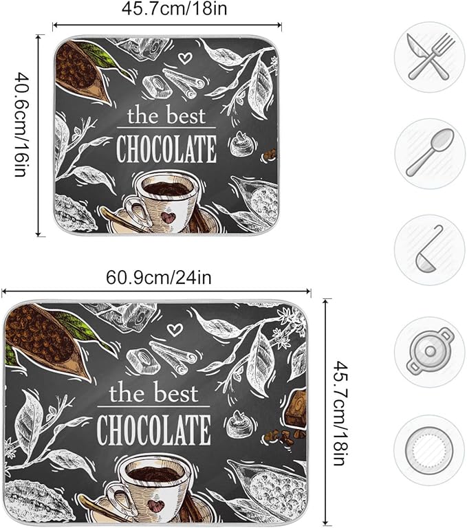 Absorbent Dish Drying Mat for Kitchen Counter - Coffee the Best Chocolate Microfiber Drying Pad, Reversible Drainer Mats for Countertop, Small 16" x 18"