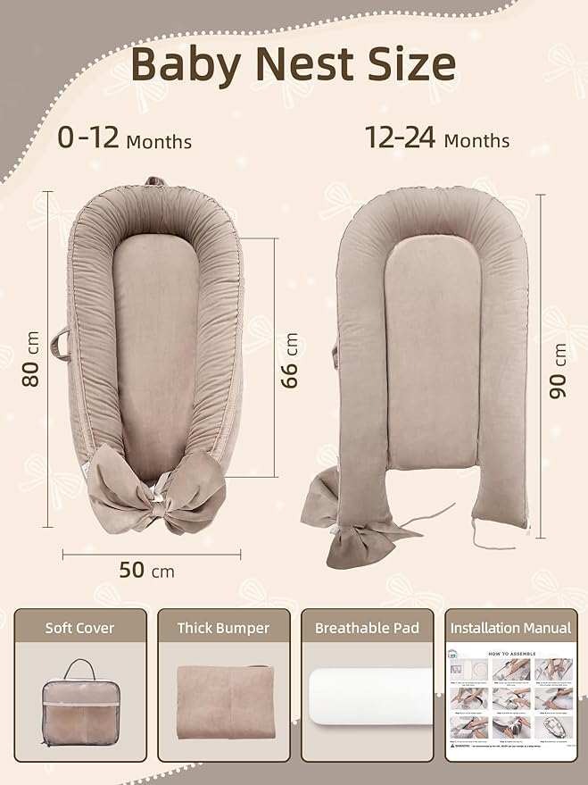 EAQ Baby Lounger, Infant Lounger for Newborn,Portable Baby Nest Cover Breathable & Soft, Newborn Essentials