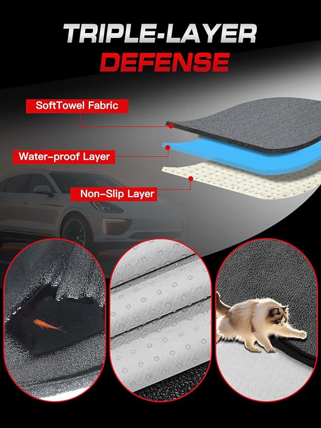 TESFEEL Waterproof Towel Back Seat Cover for Car, Truck, Van & SUV – Durable Rear Bench Seat Cover for Kids & Dogs, Seat Back Protector Easy to Install (Gray)