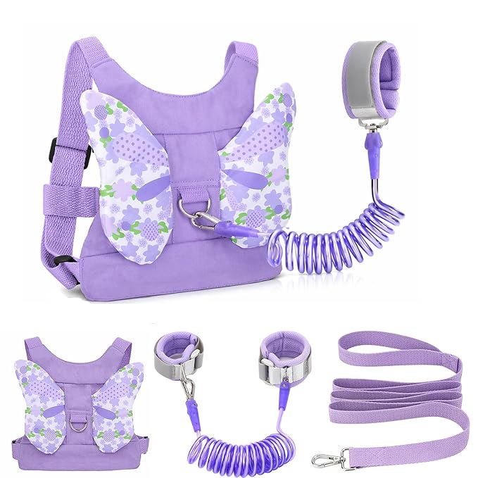 Toddlers Leash + Anti Lost Wrist Link Child Kids Safety Harness Kids Walking Wristband Assistant Strap Belt for Girl Pink Christmas Gift (Purple)