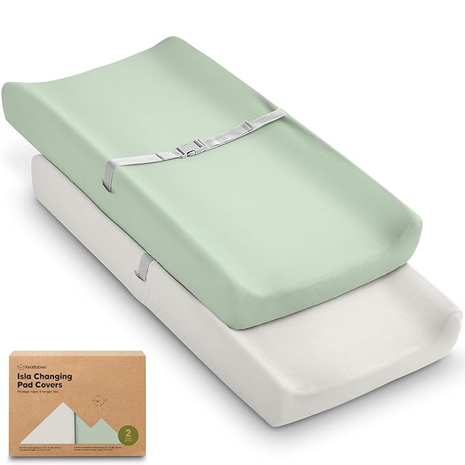 2-Pack Baby Changing Pad Cover for Girl, Boy - 34x18 Soft Viscose Derived from Bamboo Baby Diaper Changing Table Pad Cover Sheets, Neutral, Snug Fit Nursery Diaper Change Sheets (Sage)
