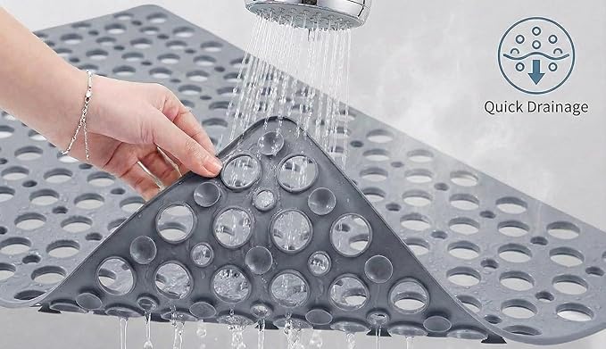 Nonslip Bathtub Mat Extra Soft TPE Bath Mat for Kids, Machine Washable Bathroom Shower Mat, Smooth/Non-Textured Tubs Only, 35L x 16W Inch (Light Gray)