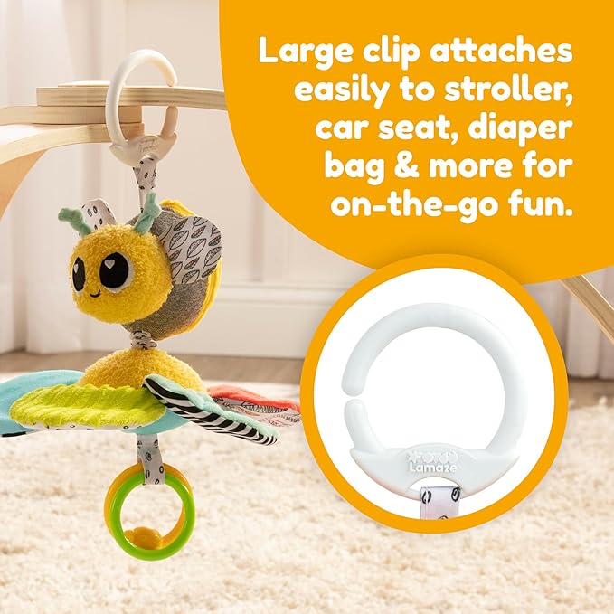 LAMAZE Clip On Car Seat and Stroller Toy - Buzzy The Bee - Crinkle Car Seat and Stroller Toys - Sensory Travel Toys for Babies - Infant Toys Ages 0 Months and Up