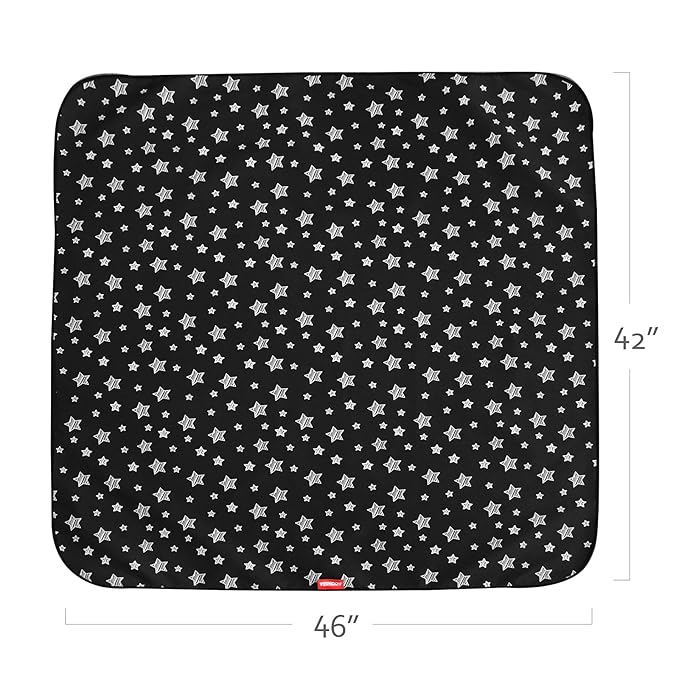 High Chair Mat Waterproof and Washable Splat Mat, Baby Splat Mat for Under High Chair, Non Slip Mat for Art/Crafts/Playtime, Protable Picnic Table Cloth Mat, 46'' x 42'', Black Star