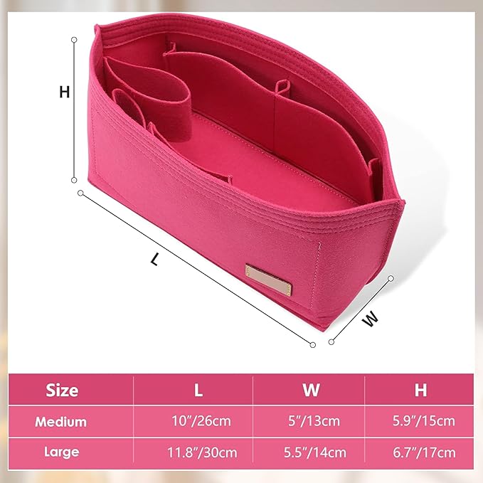 Purse Organizer Insert with Base Shaper Compatible with neverfull MM, Speedy 30, C.oach City 33 and More,Bag Organizer Insert for Luxury Bags,L/Rose