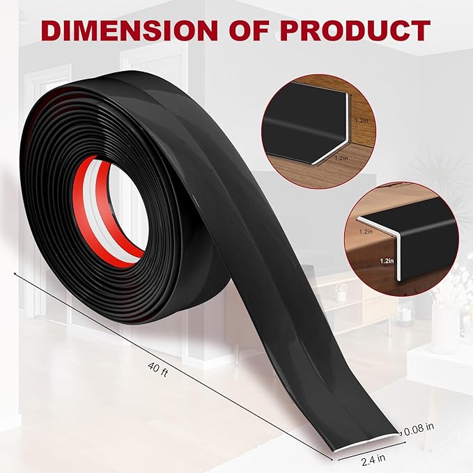 2.4 Inch x 40 Feet Wall Corner Protector Peel and Stick Corner Trim Molding Strip Self Adhesive wall Edge Protectors Guards for Edge Ceiling, Black