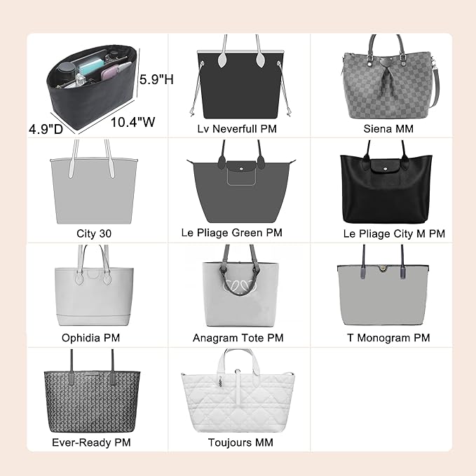 Doxo Purse Organizer Insert for Handbags Compatible with Speedy Neverfull PM City 30,Artois PM Tote bag(Medium,Black)