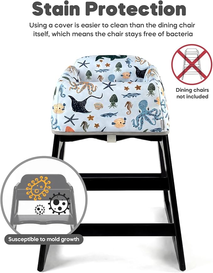 Mamatepe Baby High Chair Cover with Strap Pads & 2-Point Harness - Machine Washable, Waterproof, Portable for Restaurant/Travel/Home - Fits Wooden High Chairs, Blue Ocean