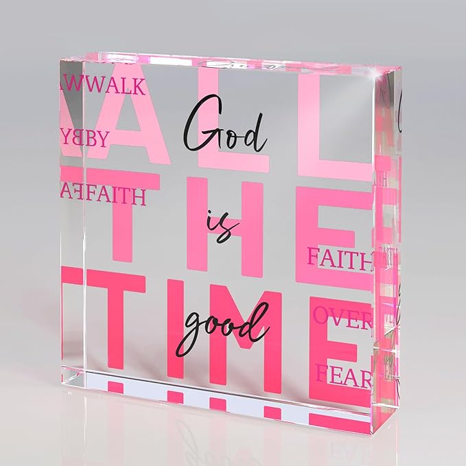 Christian Gifts for Women Faith, Pink Christian Acrylic Decor, Jesus Religious Gifts for Women, Inspirational Spiritual Christmas for Mom, Friend, Sister, Catholic