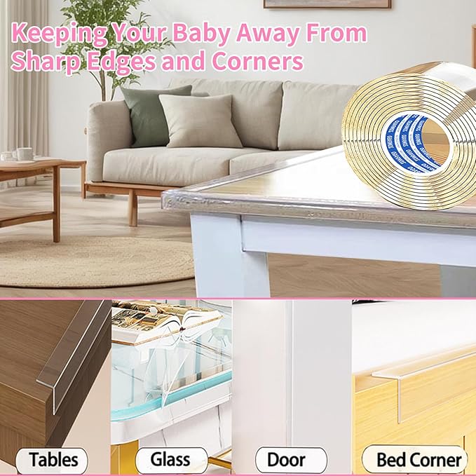 Clear Soft Corner Protectors for Furniture Strip,1.8in (W) x 13FT(L),Sharp Edge & Table Bumper,Window Edge,Wall Protector, Soft Corner Guards Safe for Proof,Table Corner Protectors in Family