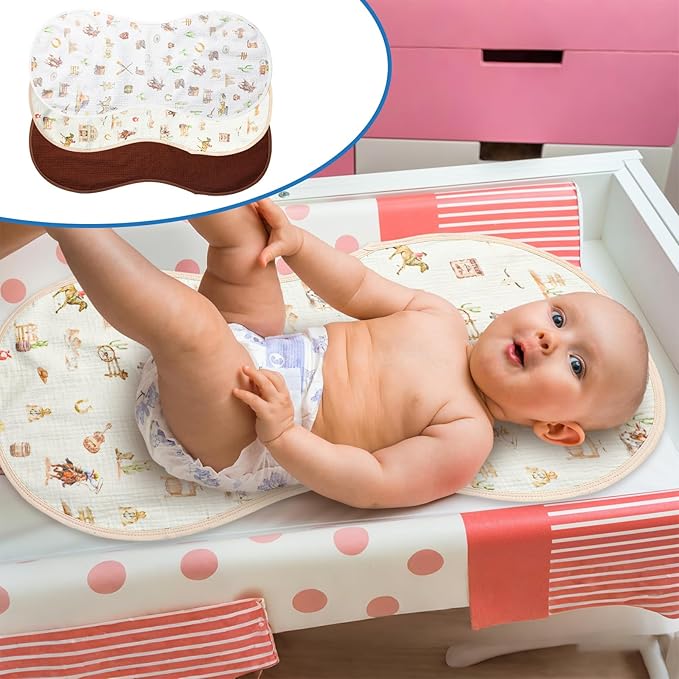 Hahafelt 3 Pcs Changing Pad Liners Fits in Peanut Shape Changing Pad Waterproof Diaper Mats Organic Cotton Peanut Mats are Warm on Baby's Back, Washable Reusable (Cowboy,Mixed Color)