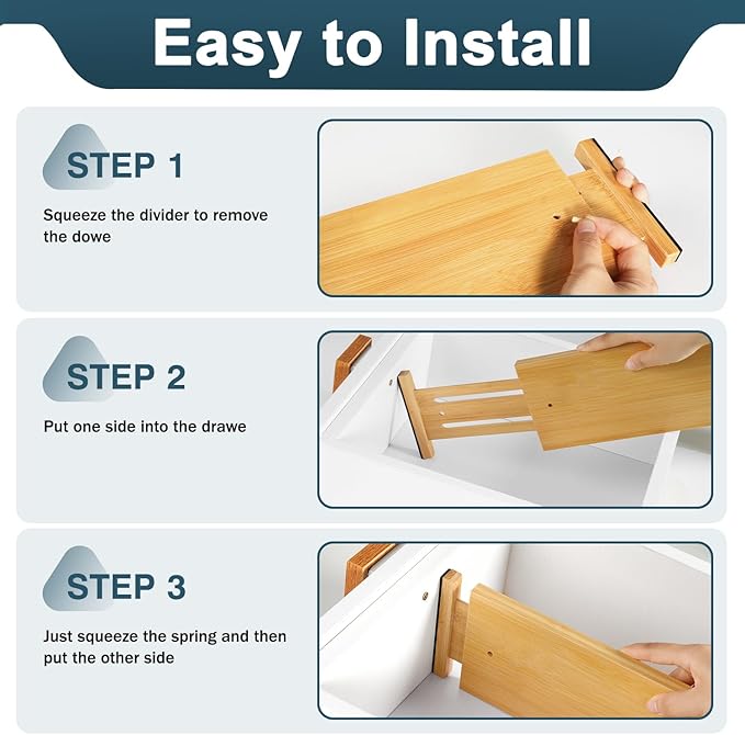Lzerking Dresser Drawer Organizers 4.65" High, Adjustable from 12-17.5" Bamboo Deep Drawer Dividers, Expandable Organization for Clothes, Dressers, Bedroom, Kitchen Storage