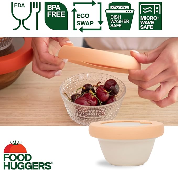 Food Huggers Replacement Lids for Glass Storage Containers | Silicone & Glass Lids that Don’t Crack | Fits Most Round Container Brands & Bowls | 100% Plastic Free (1 Lid (Small), Terracotta)