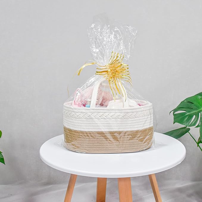 ABenkle Diaper Caddy Organizer, Boho Rustic Cotton Rope Nursery Baby Basket, Changing Table Organizer for Baby Diaper Storage and Baby Shower