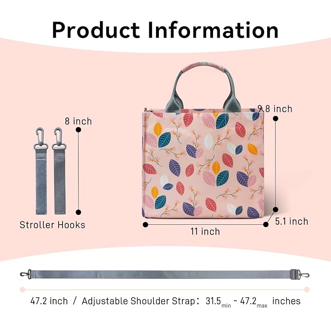 PHEBEN Small Diaper Bag Tote Waterproof Travel Mini Diaper Bag Multi-Function Baby Handbag Crossbody Purse(Leaf)