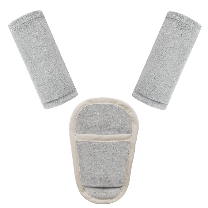 Car Seat Straps Pads for Baby Boys 3 Pieces,Super Soft Car Seat Strap Covers Kids,Man Fai Sky Infant Carseat Shoulder Pading, Hip Support for All Car Seats, Pushchair, Stroller(Grey)