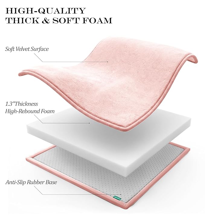 AEOCOO 71x79 Baby Play Mat for Floor, 1.3" Thick Memory Foam Cushion Toddler Baby Kids Extra Large Tummy Time Mat, Nursery Rug, CloudSoft Velvet Anti-slip for Crawling, Living Room, Tatami Style, Pink