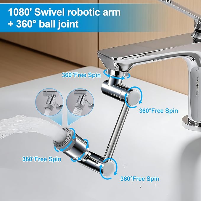 TIDYENDURE 1080° Rotating Faucet Extender, Swivel Faucets Aerator Extension, Universal Faucets Adapter for Kitchen & Bathroom Sinks Features 2 Water Flow Modes Faucet with Built-in Filter Function
