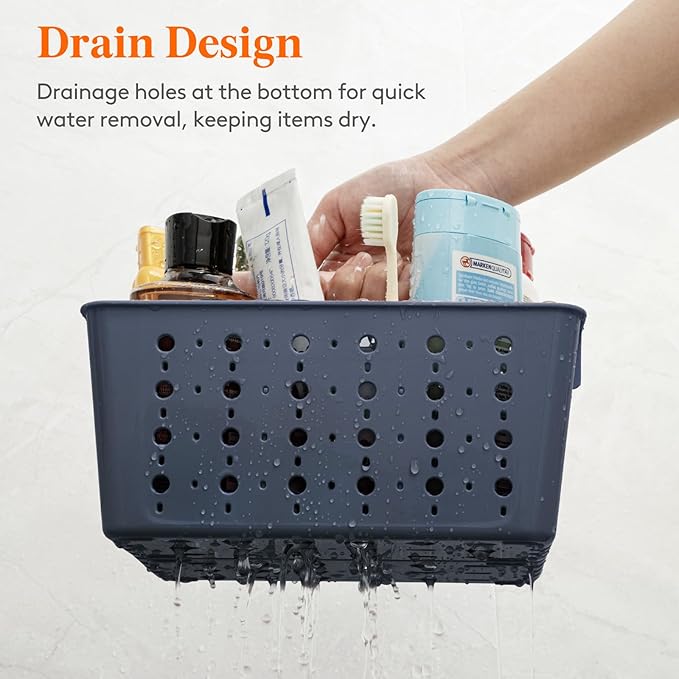Lifewit Shower Caddy Portable, Plastic Bathroom Organizer with Handle and Holes, Hard Cleaning Basket for Toiletry Storage, College Dorm Essentials, Slate Blue, 2 Packs