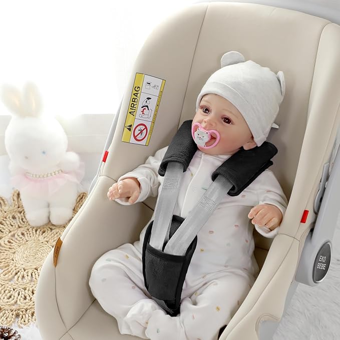 SWESEN Baby Car Seat Strap Covers, 3 Piece Soft Car Seat Strap Shoulder Pads for Baby Girls Boys, Double-Sided Use carseat Straps Covers for Stroller, Car Seats, Pushchair, Black