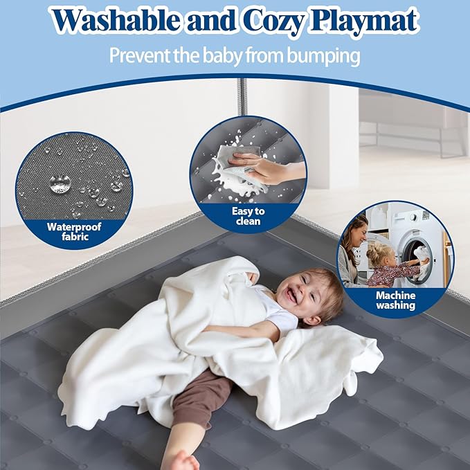 Jixrolyn Small Baby Playpen with Mat, Sturdy Safety Play Yard, Washable Small Playpen for Babies, Soft Breathable Mesh, Zipper Gate, Anti-Slip Base 36"x36"
