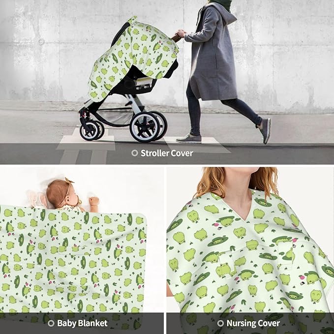 Frog Baby Car Seat Canopy Cover Multi Use Nursing Cover for Mom Nursing Covers Newborn Frog Shower Gift