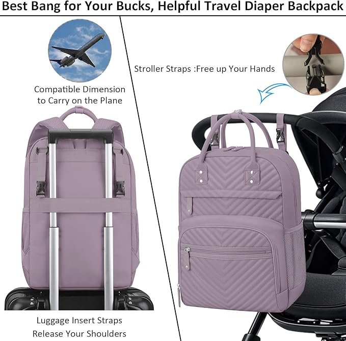 Diaper Bag Backpack for Women Large Capacity with Insulated Pockets Multifunctional Diaper Bags For Baby Girl Boy Waterproof Baby Bags For Mama Maternity Travel Bag Purple