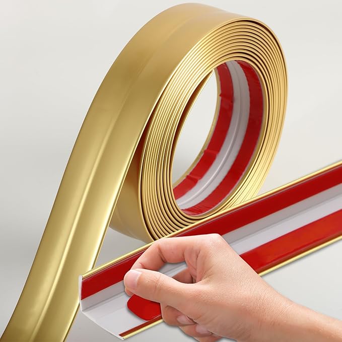 Coengwui L-Shaped Corner Guards, Peel and Stick Molding Trim for Furniture Edge Bumper, Table Door Frame Protection and Decoration (Matte Gold, 16.4ft x 1.6in)