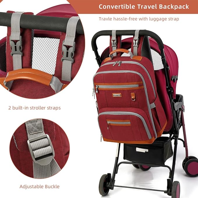 BILLITON MASHI Diaper Bag Backpack, Large Baby Nappy Bags with Portable Changing Pad for Boys and GirlsMultifunction Travel Baby Bag for Moms Dads, Shower Gifts Waterproof and Stylish，Red