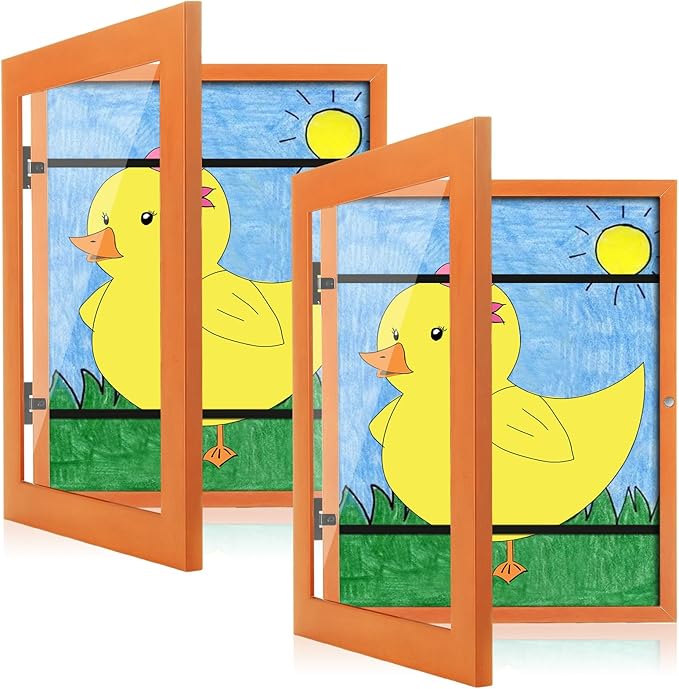 [2-Pack] Kids Art Frames, 8.5x11 Front Opening Kids Artwork Frames Changeable, Orange Artwork Display Storage Frame for Wall, Holds 50 Pcs, for 3D Picture, Crafts, Children Drawing, Hanging Art,