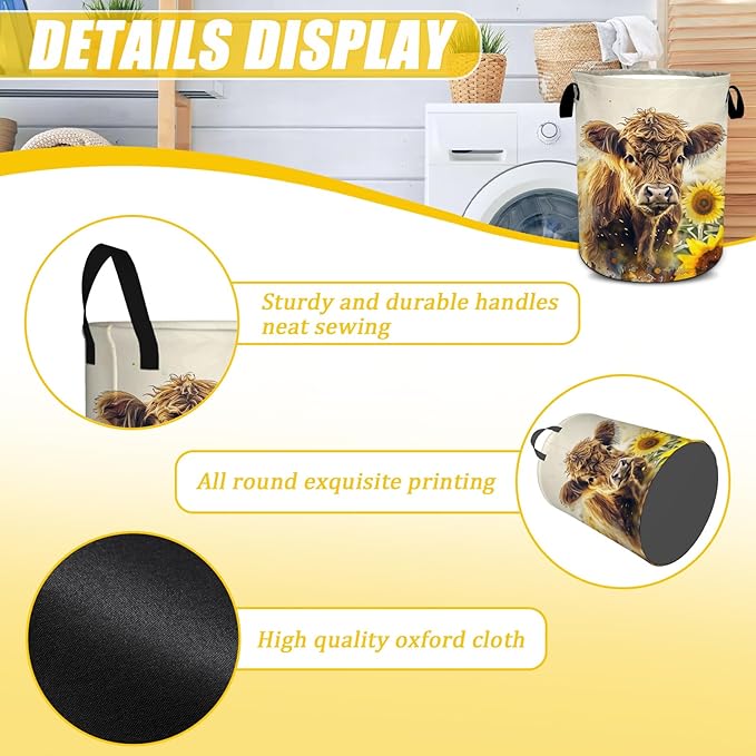 Highland Cow Laundry Basket,Laundry Hamper With Handles Collapsible Laundry Baskets Waterproof Dirty Clothes Hamper Storage Basket Toy Bins For Room Bathroom Bedroom Decor