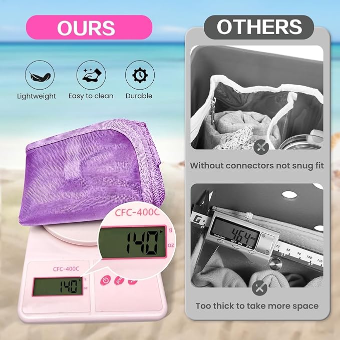 XYFuuee Beach Bag Organizer Inserts for Large Simple Modern Bag Accessories, with 8 Removable Metal Fasteners, Lightweight Mesh Insert Divider Pouch, Organizing Rubber Tote, Save Space, Purple