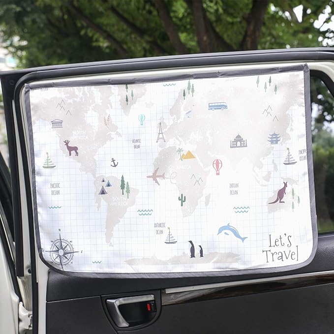 BEBEDECO Magnetic Car Sun Shade Curtain for Side Window – Sun Blocker and UV Protector for Baby, Kids, and Pets – Universal Fit with Built-in Magnets for Steel-Framed Door (WorldTravel)
