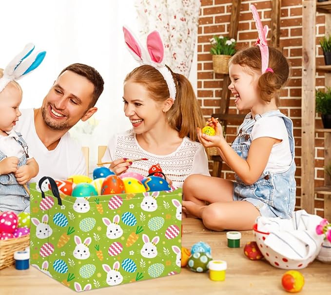 TIBAOLOVER Rectangular Easter Bunny Storage Basket for Kids & Baby - Cute Toy Storage Bin and Organizer - Room Decor