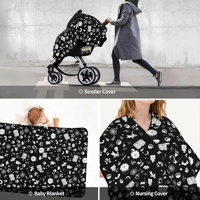 Gothic Baby Car Seat Canopy Cover Multi Use Nursing Cover for Mom Nursing Covers Newborn Goth Shower Gift