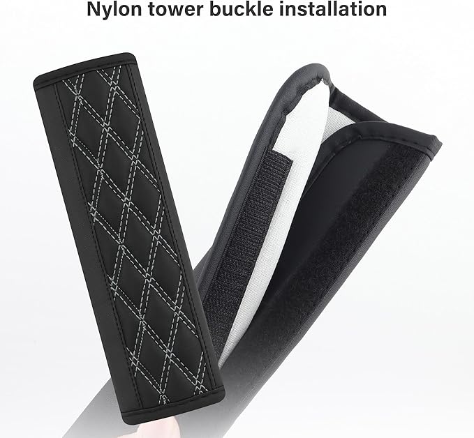 2PCS Car Seat Belt Cover Pads,Leather Seatbelt Covers Protect Shoulder and Neck Car Accessories Interior,Universal Car Seat Strap Pads Car Decorations for Most Cars Trucks (Black/Gray)