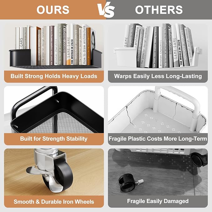 Baby Diaper Caddy Organizer and Storage, 3 Tier Rolling Cart with Wheels for Newborn Nursery Essentials, Baby Organizers for Changing Table, Crib, Bedroom, Movable Bedside Organizatio (Black)