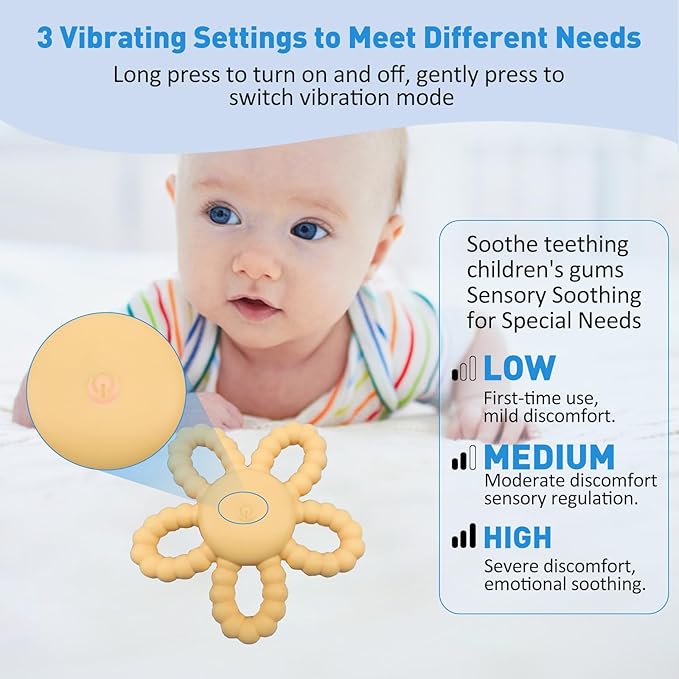 Vibrating Teether for Baby, Sensory Chew Toys for Autistic Children & Teething Toys for Babies, USB Chargeable & 3X Vibration Setting Travel Essential Gift for Kids with Autism Toddler