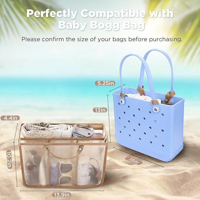 OUTXE Beach Bag Organizer Compatible with Baby Bogg Bag Accessories Inserts, Lightweight Mesh Insert Divider Pouch for Small Bogg Bags, Beach Tote Bags Insert for Organizing