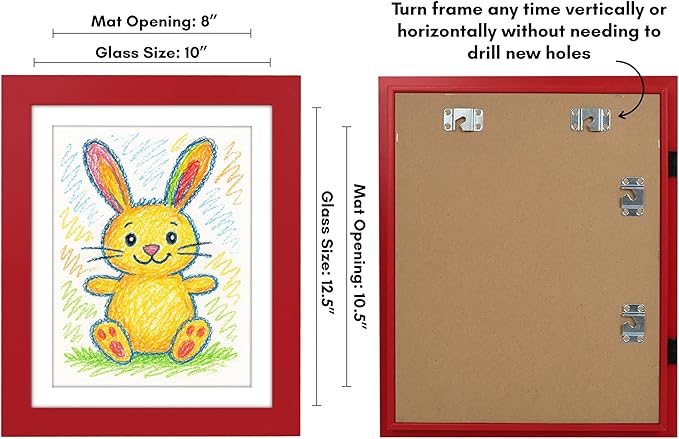 Americanflat Kids Artwork Frame Changeable (Apple Red) - Magnetic Door Holds 100 Art Pieces - 8.5x11 Letter Size Display with Mat or 10x12.5 Without Mat - My Mini Masterpiece