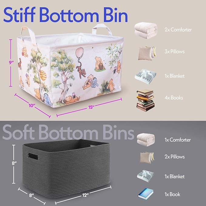 Sweet Baby Co. Classic Winnie Pooh Storage Nursery Basket With Hard Bottom Large Square Canvas Cotton Laundry Hamper Bin Waterproof Foldable Bathroom and Bedroom Stuff Clothes Toys Baby Vintage Decor