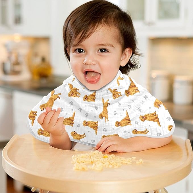 1 Pack Muslin Burp Cloths Golden Dogs Paw Prints White Cotton Baby Burp Cloths Absorbent Burping Cloth Soft Spit Up Rags for Newborn Boys Girls 22x11 Inch