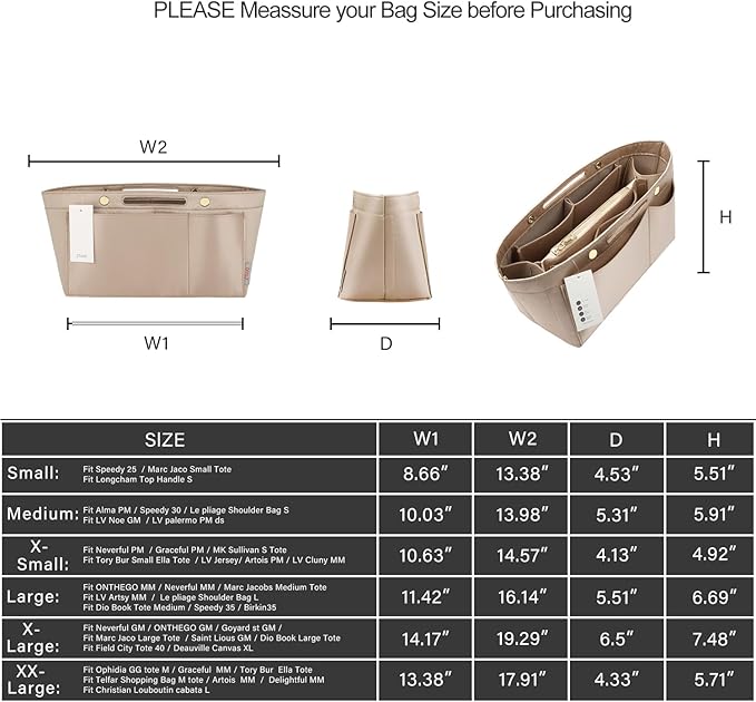ZTUJO Purse Organizer Insert For Handbags, Silky Bag Organizer With 2 Zippers For Speedy Neverful Tote and More (Beige, XX-Large)
