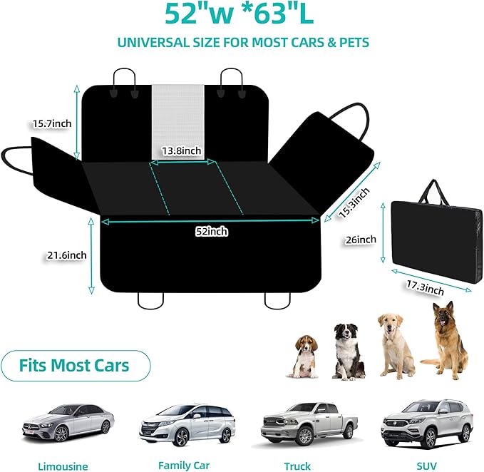 Back Seat Extender for Dogs Premium Waterproof Dog Seat Cover for Back Seat- Heavy-Duty Non-Slip Bench Protector Split Bench Access & Safety Leash Anchor Universal SUV/Truck/Car Fit