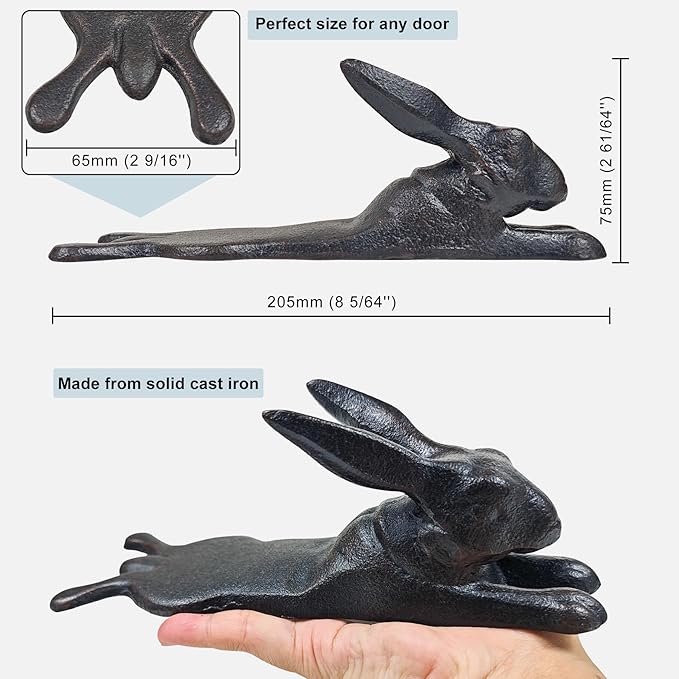 Earl Diamond Heavy Duty Cast Iron Cute Lying Down Rabbit Door Stops | Decorative Cute Animal Statue Metal Door Stopper Wedge, Suitable for Home Office Commercial