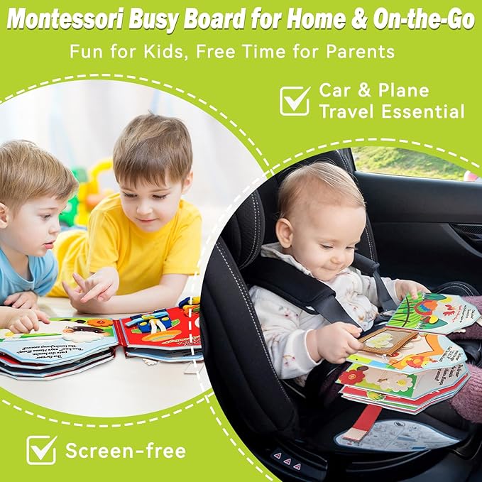 EggSun Busy Board for Toddlers 1-3, Farm Animals Quiet Busy Book for 1 Year Old, Felt Montessori Toys Educational Learning Activity Books, Airplane Car Travel Toys for Boys Girls Kids Birthday Gifts