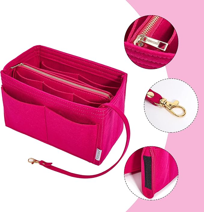 Vercord Felt Organizer Insert For Purse Handbag Tote Bag In Bag Inside Shaper Divider Neo Rose Small