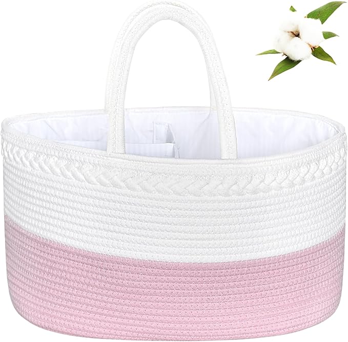 ABenkle X-Large Diaper Caddy Organizer - Cotton Rope Nursery Storage Basket for Baby Essentials, Boys & Girls Shower Gift, Changing Table Organizer