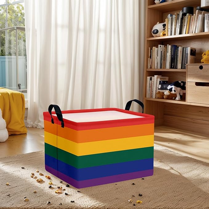 ASKETAM Rainbow Storage Baskets for Shelves for Classroom and Nursery Bin & Toy Organizer for Baby Room (Colorful Stripes)