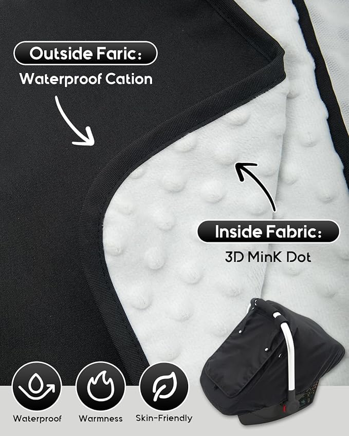 Waterproof Baby Car Seat Cover, Warm Carseat Cover for Cold Weather, Infant Car Seat Canopy with 2 Breathable Vents, 3D Mink Dot Baby Carrier Cover for Boys & Girls